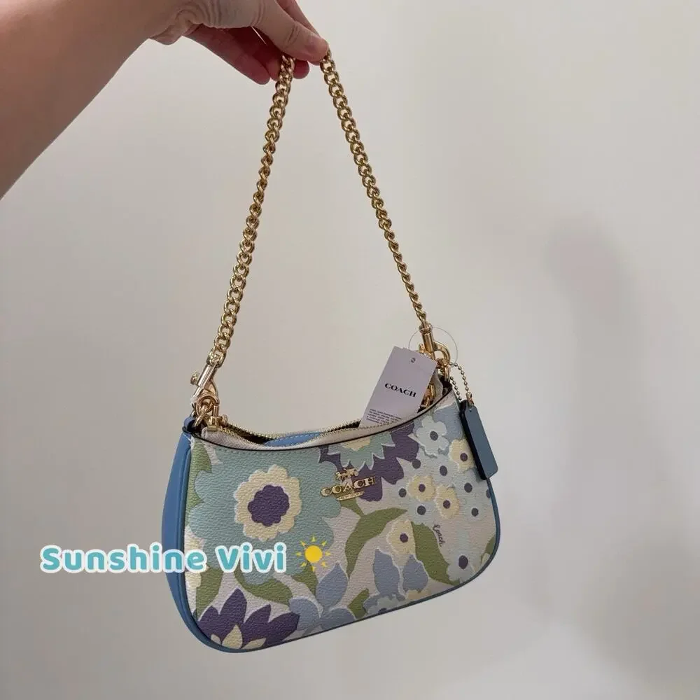 NWT Coach CBG63 Teri Mini Crossbody Bag With Floral Print Gold/Blue Bell Multi